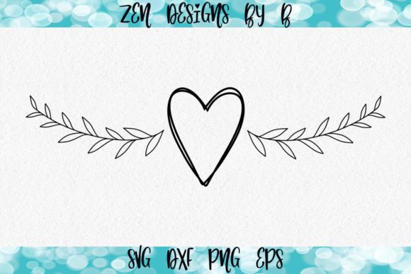 Heart and Laurel Branch Hand Drawn Graphics for Illustrations