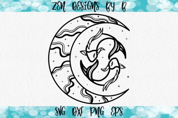 Koi Fish and Moon Hand Drawn Graphic for Graphics and Illustrations