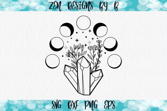 Moon Phases with Crystals and Vines Graphics for Branding