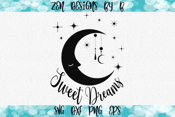 Sweet Dreams and Moon Graphic Hand Drawn for Graphics